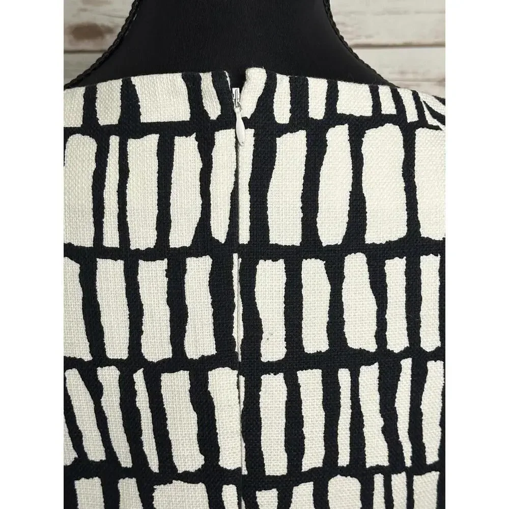 J.Crew black/white cotton boatneck short sleeve basketweave sheath dress Size 6 - Picture 4 of 6